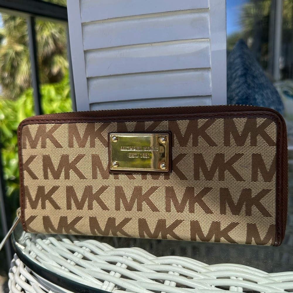 Michael Kors Tan and Brown Logo Clutch